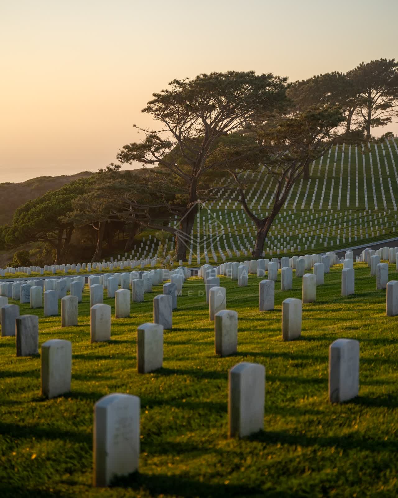 Elevated view of a park, the cliffs and open country at Fort Rosecrans.