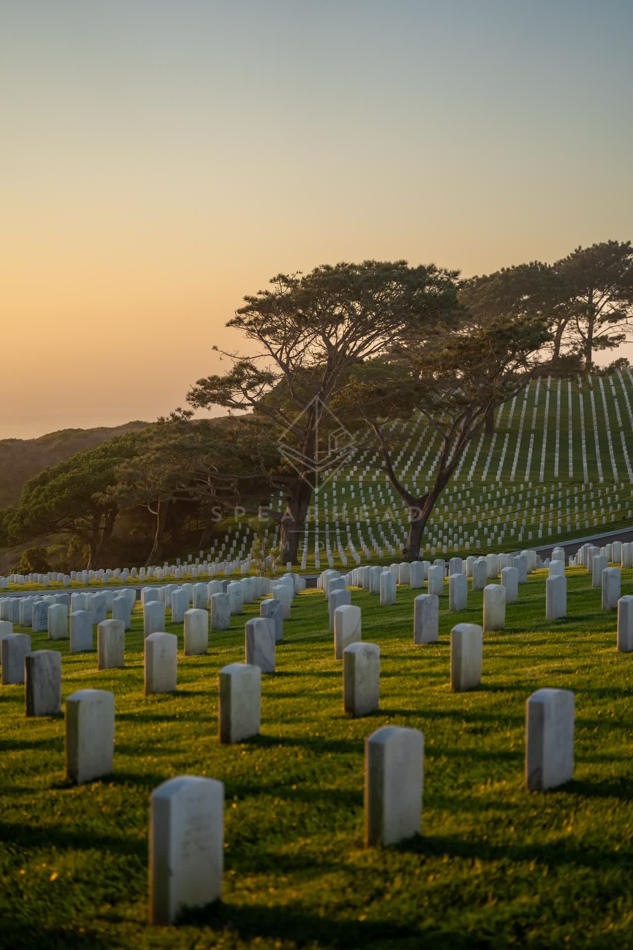 Elevated view of a park and open country at Fort Rosecrans.