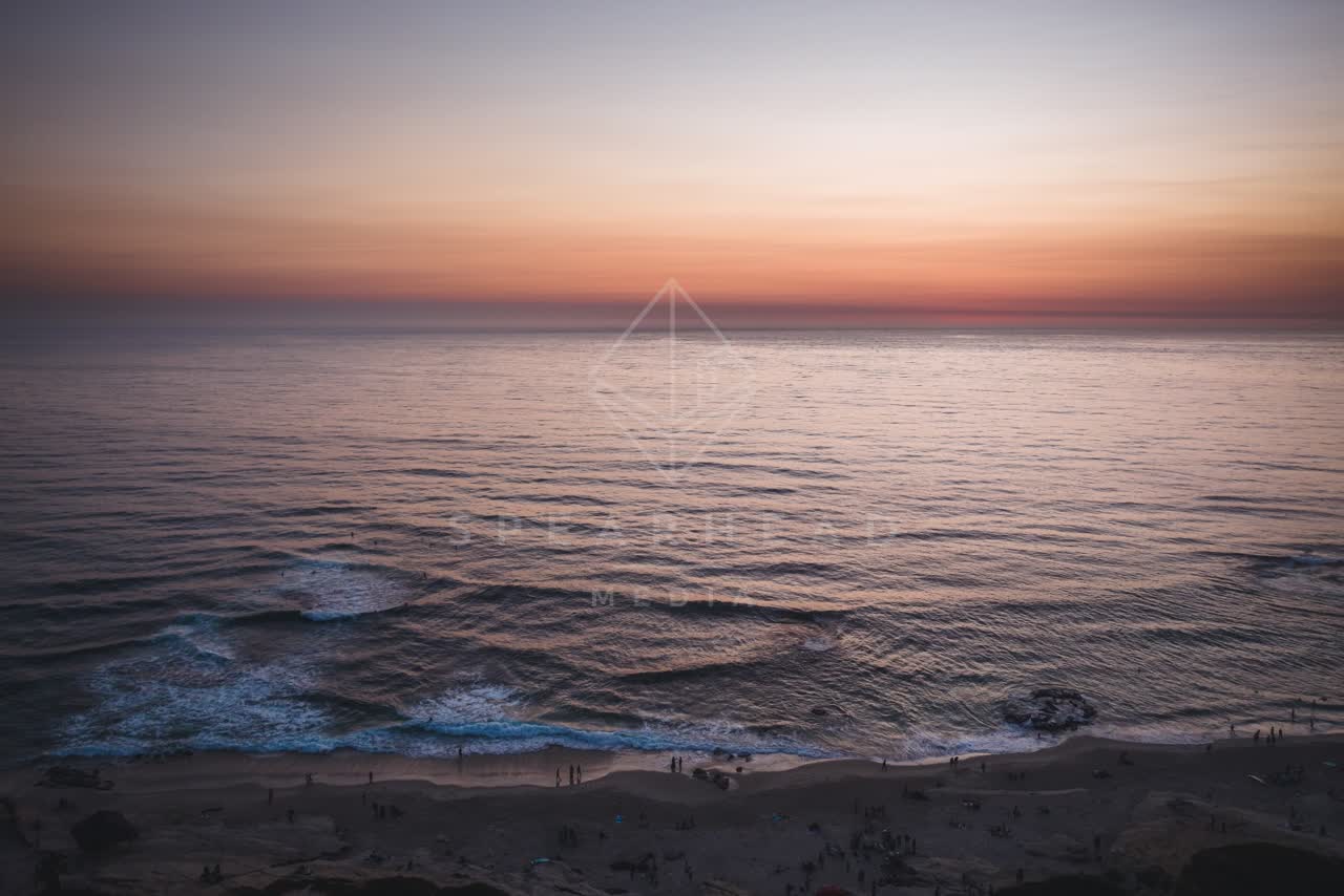 Aerial view of the beach, the surf and the ocean at Windansea.