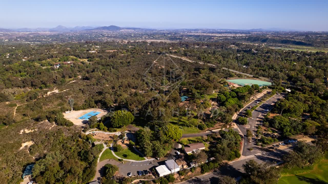Aerial view of the country inland, homes and traffic in Solana Beach.
