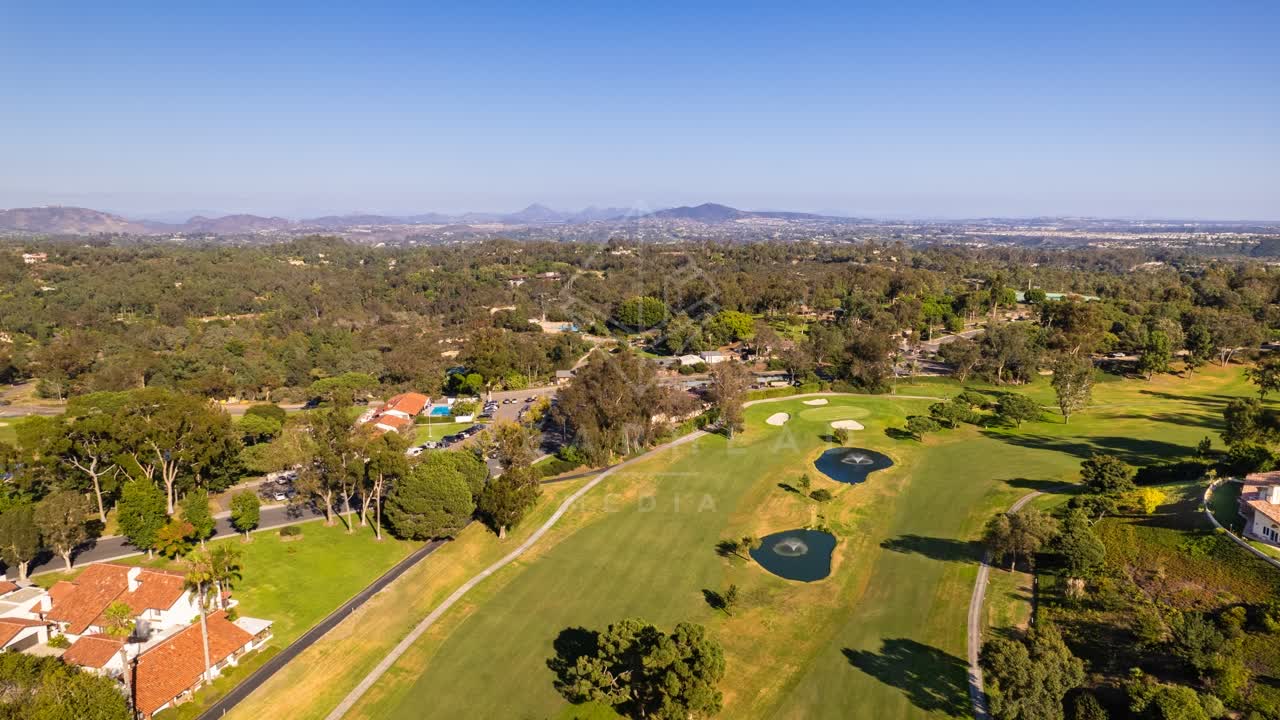 Aerial view of the country inland, homes and traffic in Solana Beach.