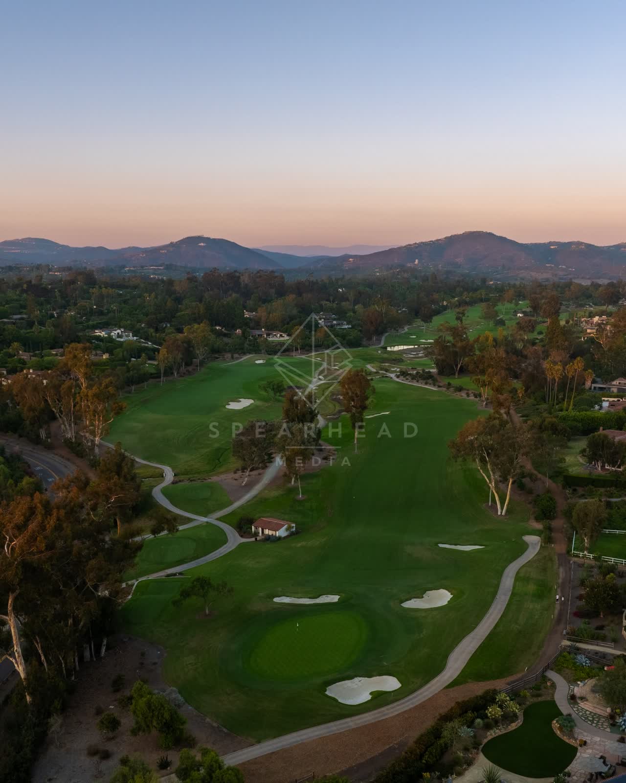 Aerial view of the country inland, homes and open country at Covenant.