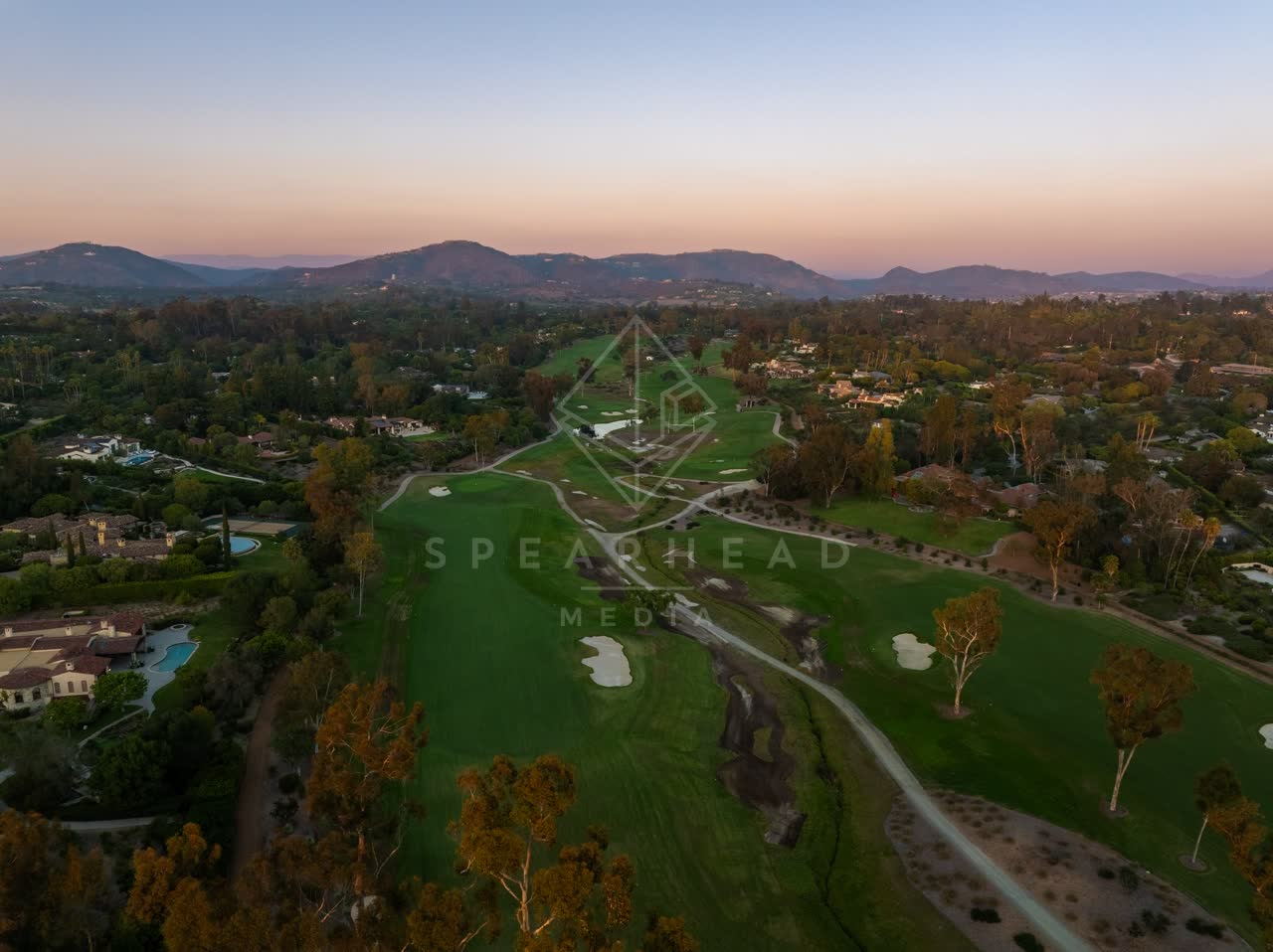 Aerial view of the country inland, homes and open country at Covenant.