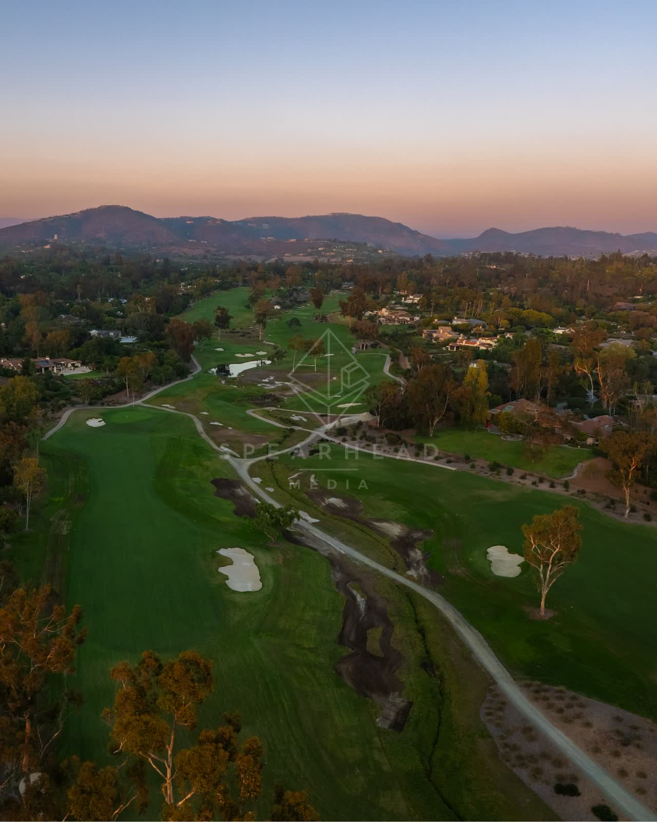 Aerial view of the country inland, homes and open country at Covenant.