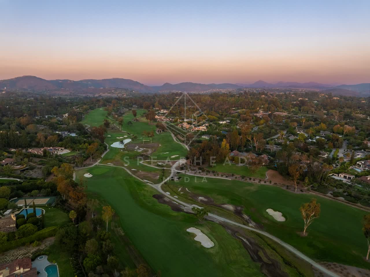 Aerial view of the country inland, homes and the buildings at Covenant.