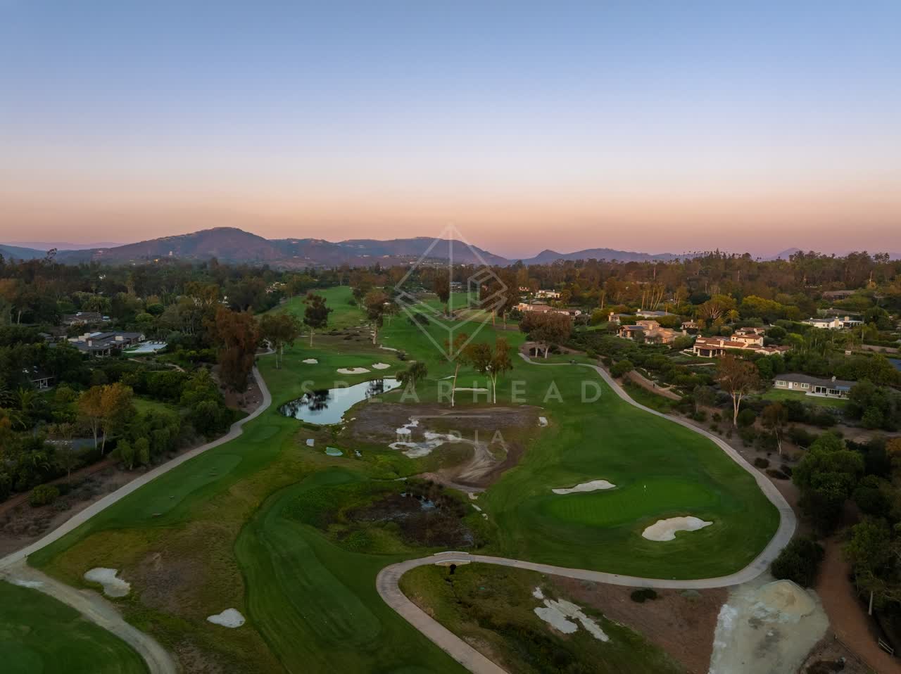 Aerial view of the country inland, homes and open country at Covenant.