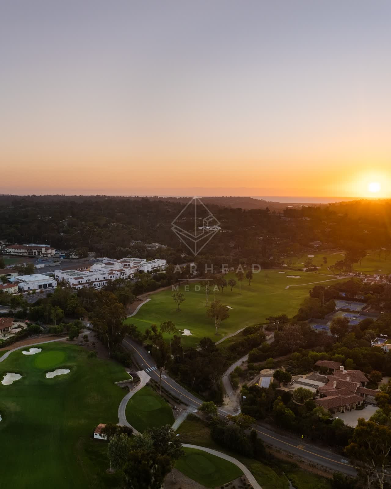 Aerial view of the country inland, homes and the buildings at Covenant.