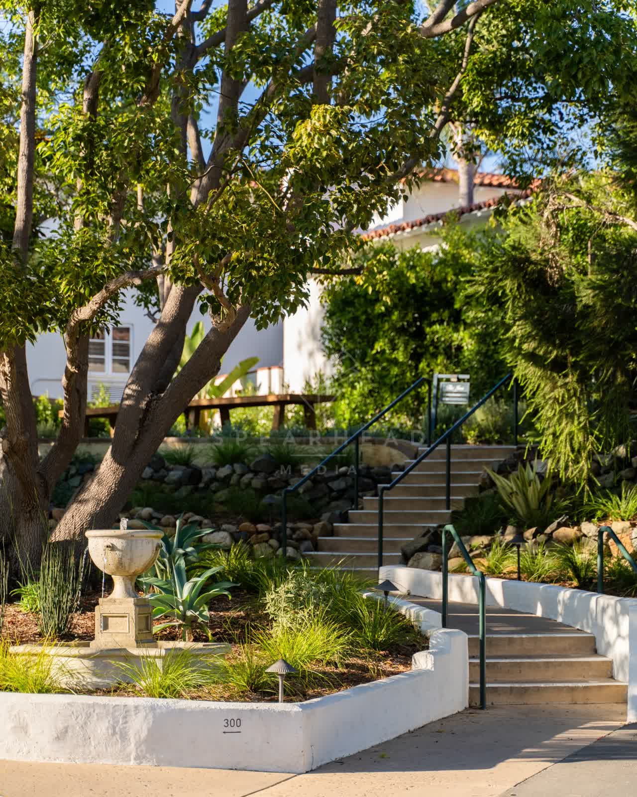 A residential street, homes and the buildings at Covenant.