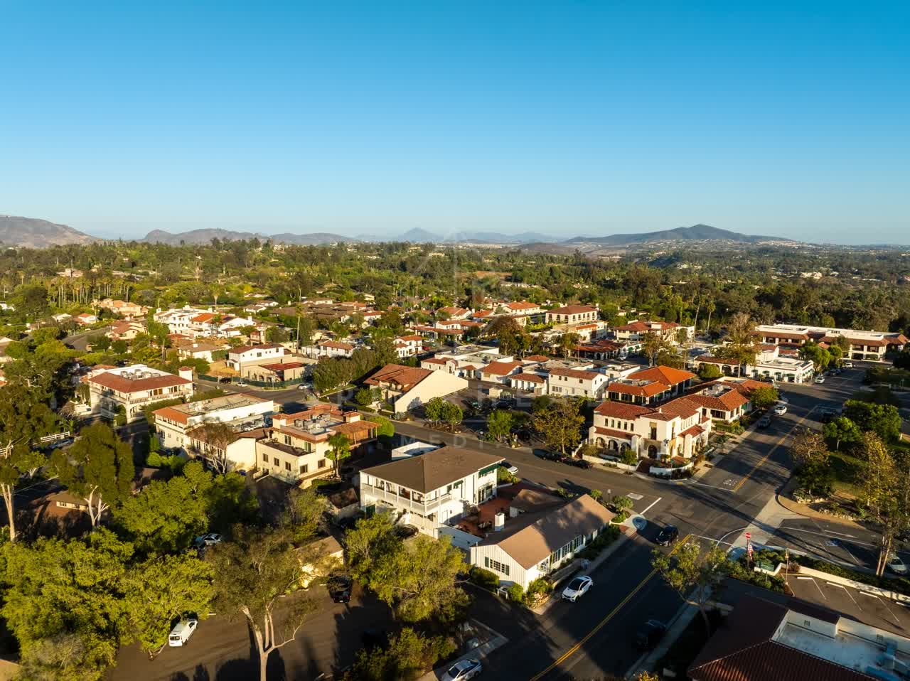 Aerial view of the country inland, homes and the buildings at Covenant.