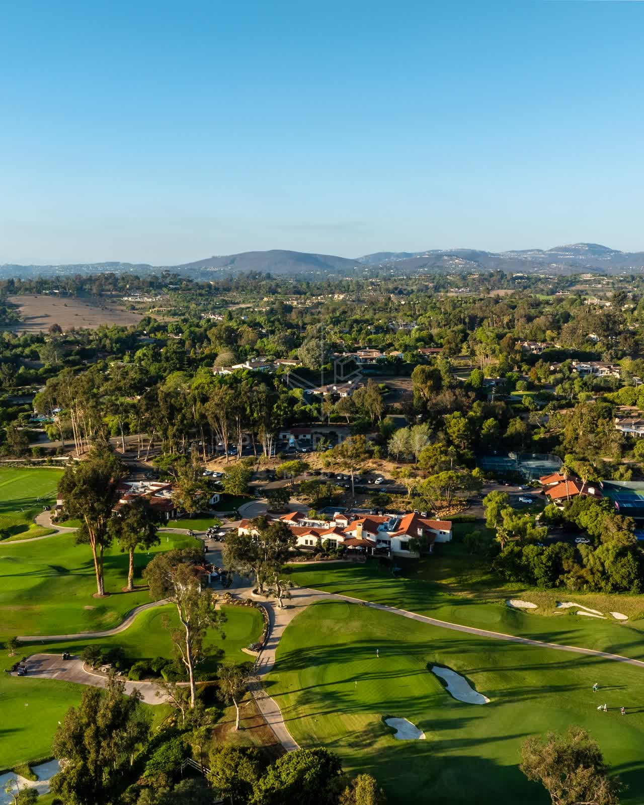 Aerial view of the country inland, homes and the buildings at Covenant.