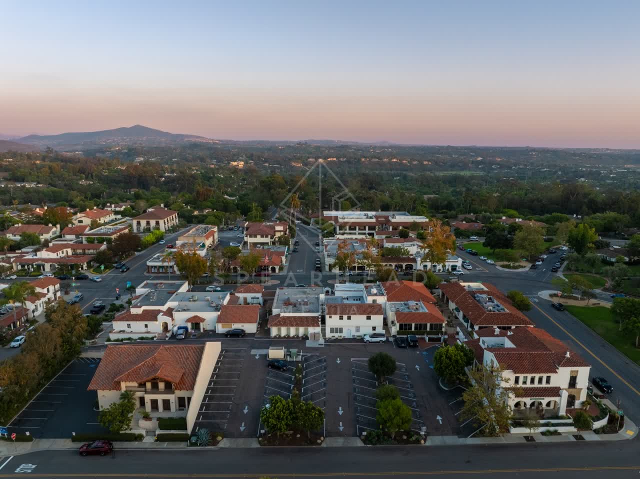 Aerial view of the country inland, homes and the buildings at Covenant.