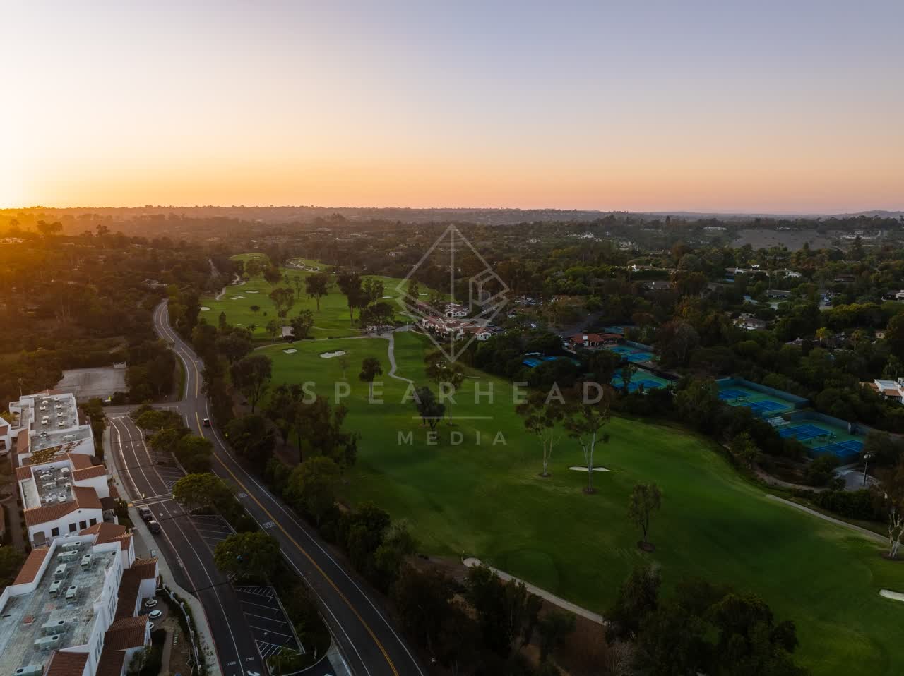 Aerial view of the country inland, homes and traffic at Covenant.