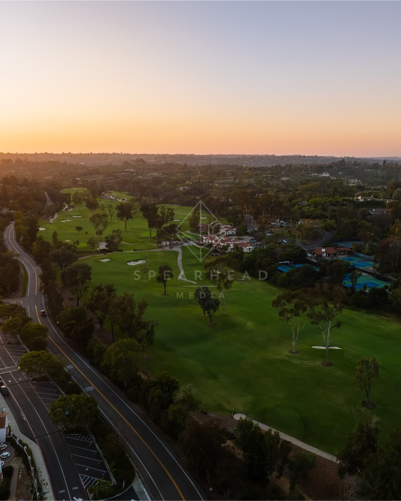 Aerial view of the country inland, homes and traffic at Covenant.