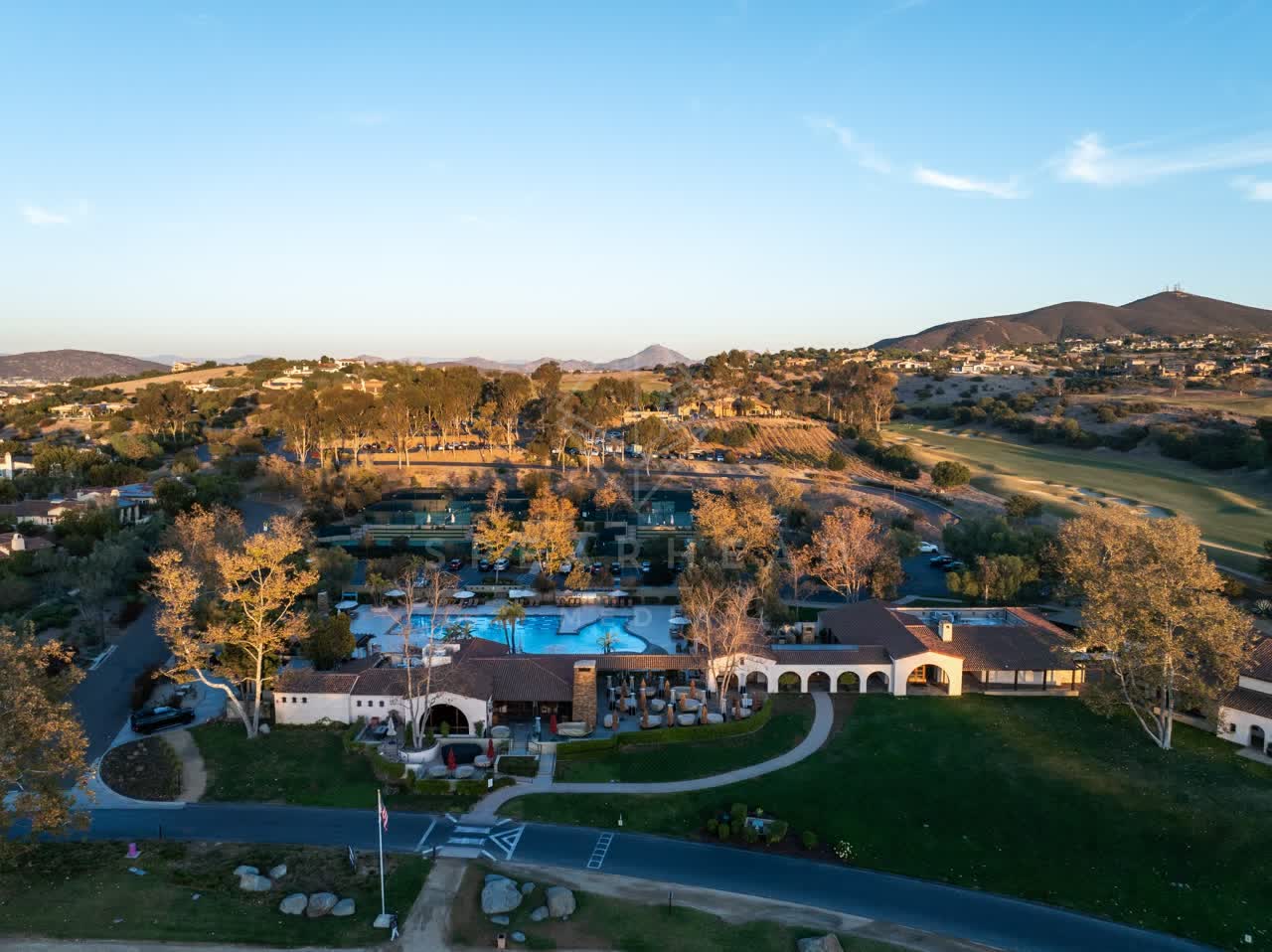 Aerial view of the country inland, homes and the buildings in Santaluz.