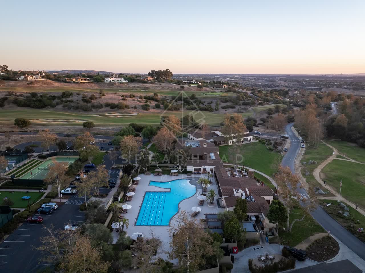 Aerial view of the country inland, homes and the buildings in Santaluz.