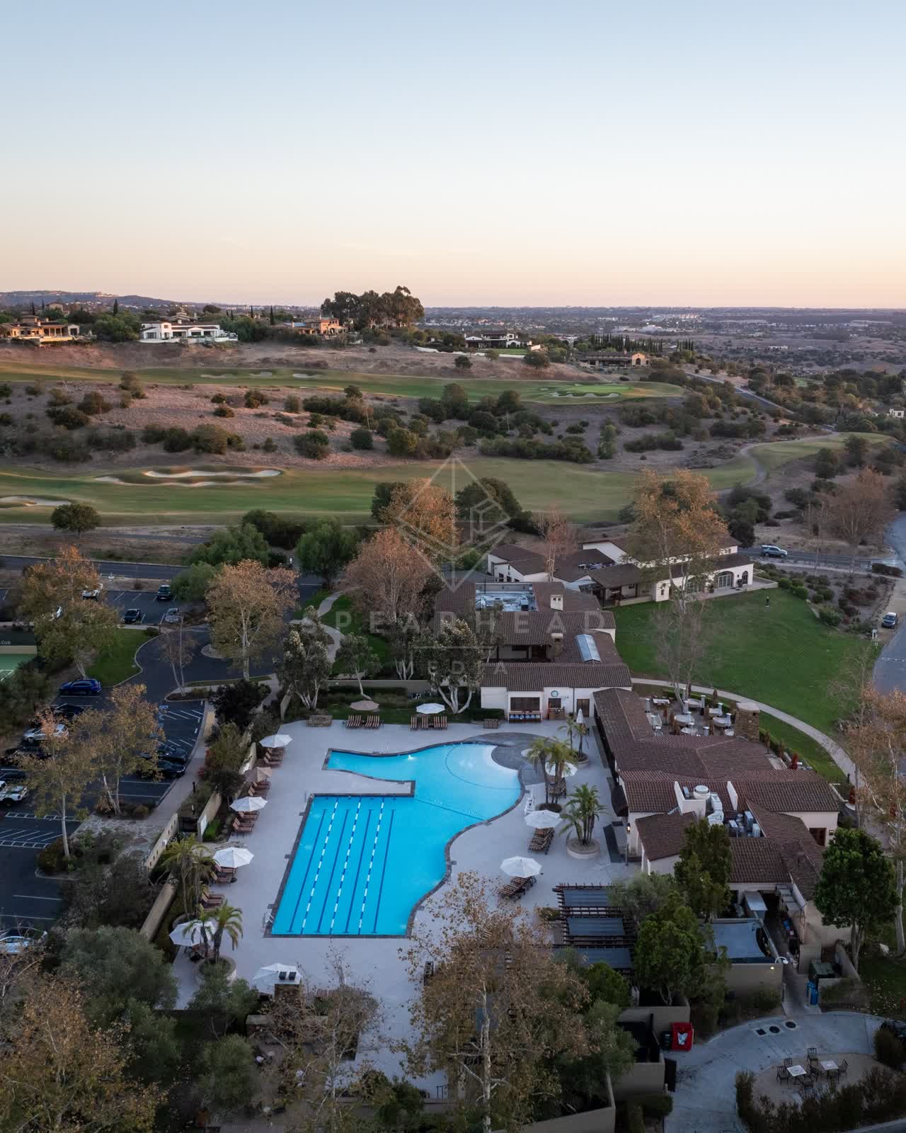 Aerial view of the country inland, homes and the buildings in Santaluz.