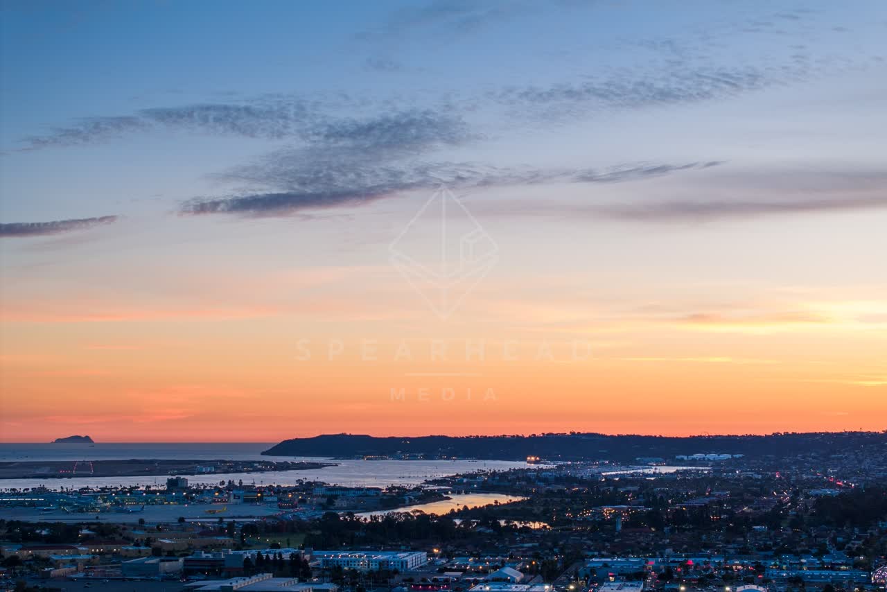 Aerial view of the harbor, the ocean and the bay in San Diego Bay.