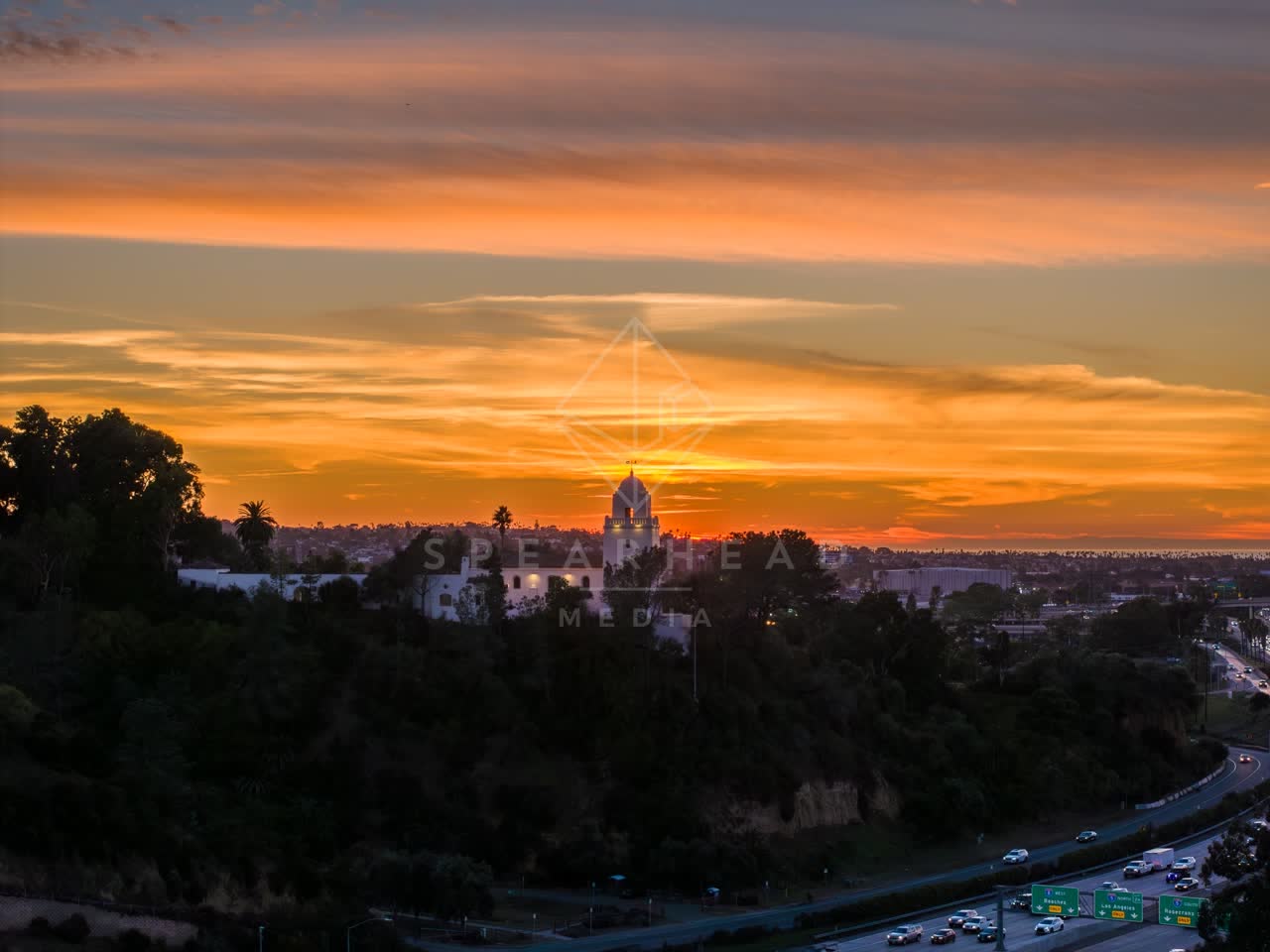Aerial view of the country inland, the buildings and traffic in Mission Hills.