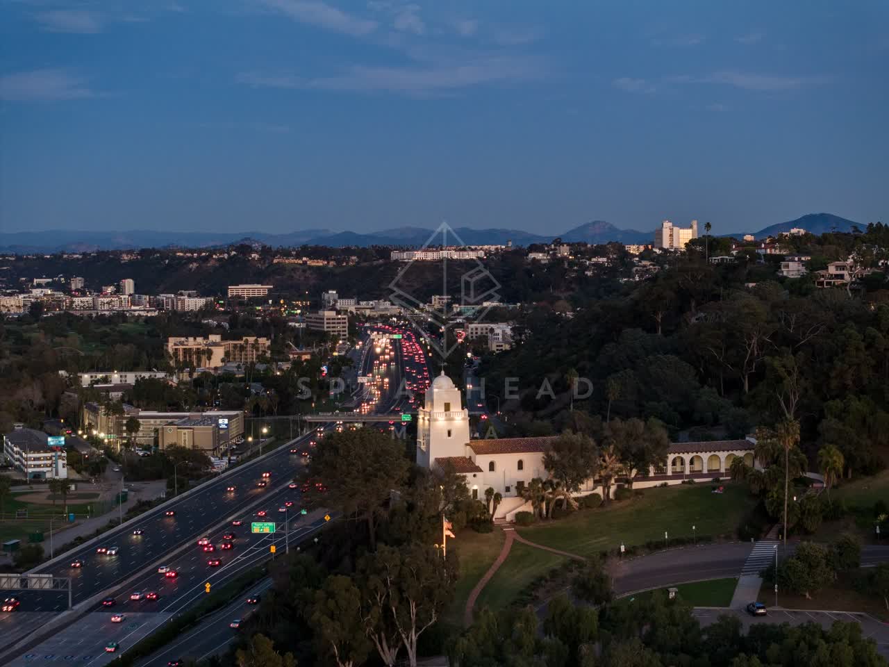 Aerial view of the country inland, the buildings and the city in Mission Hills.