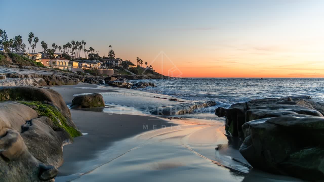 The beach, the surf and palm trees at Windansea.
