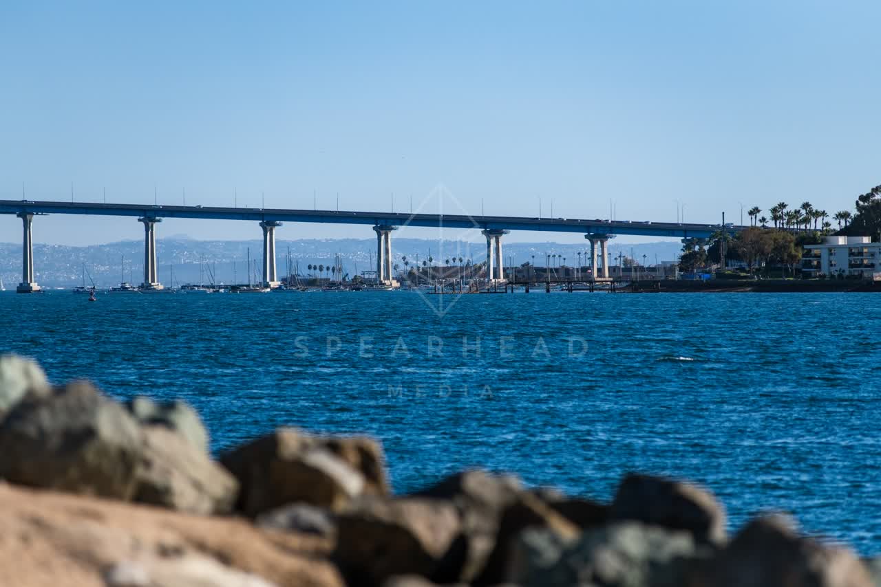 The harbor, the bridge and boats at Coronado Bridge.