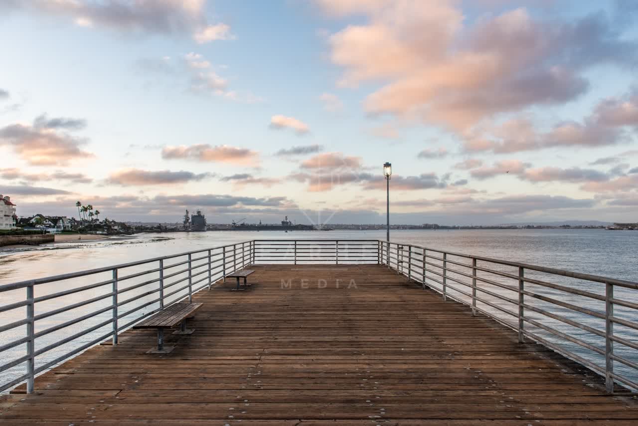 The harbor, the pier and boats at San Diego Marina.