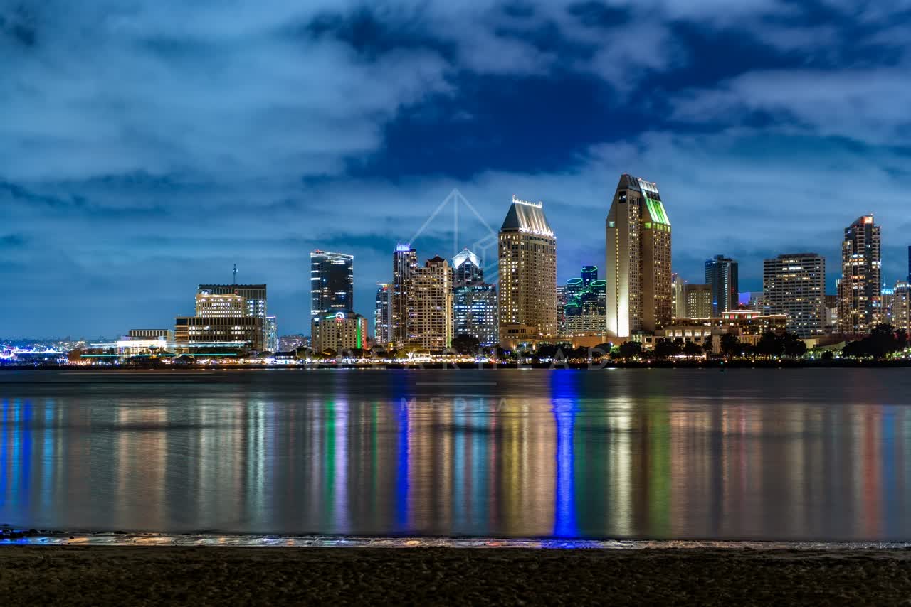 View from the water of the downtown streets, the skyline and the bay at Embarcadero.