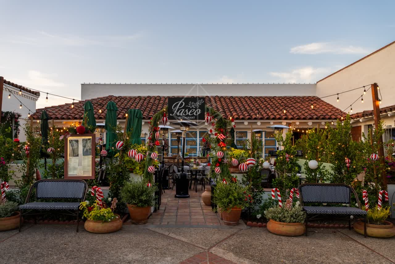 The downtown streets, homes and the buildings at Covenant, with people eating outside.