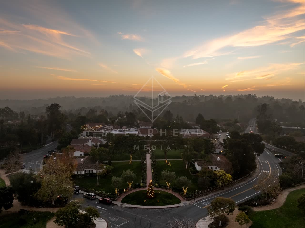 Aerial view of the country inland, homes and the buildings at Covenant.