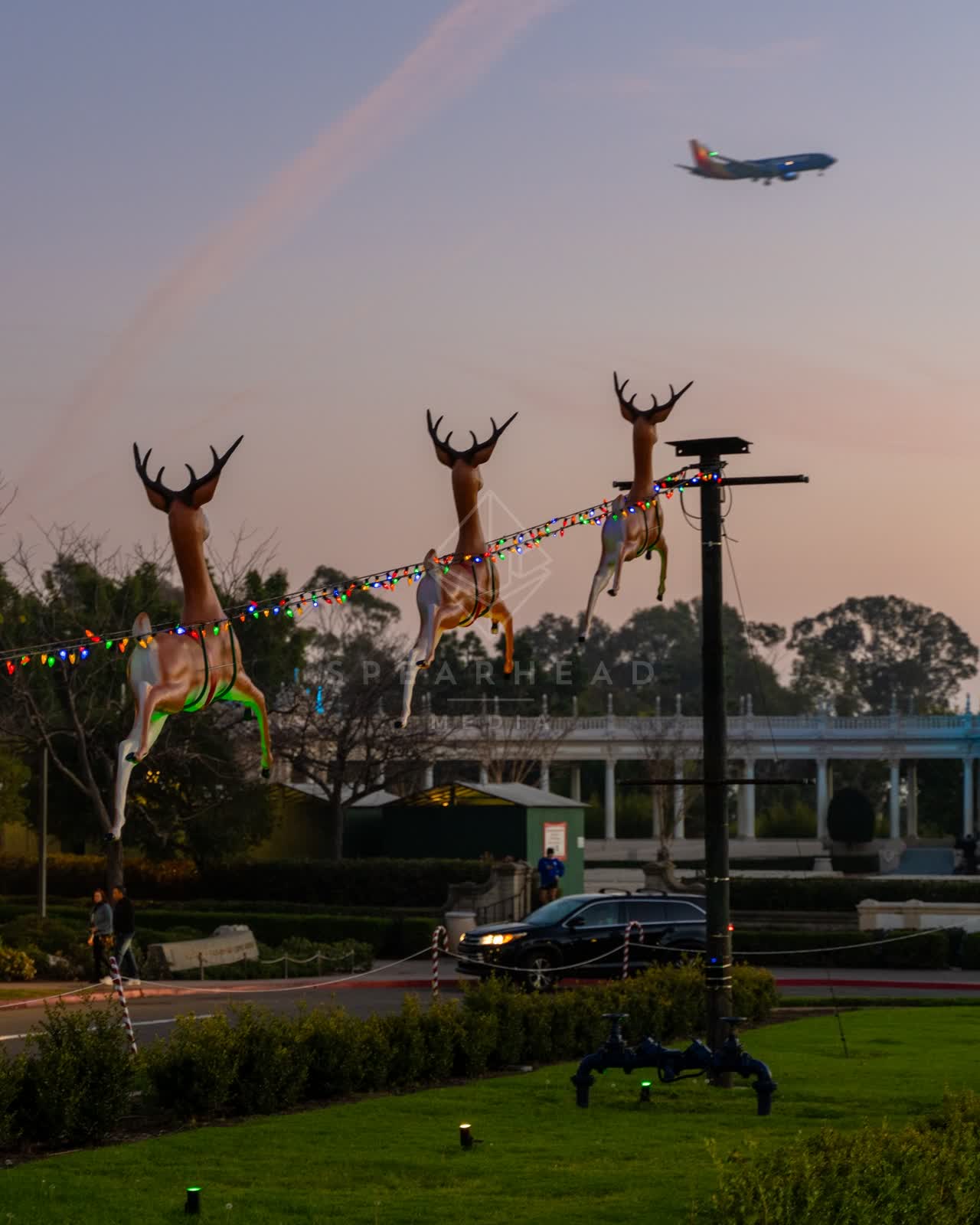 A park, the buildings and traffic in Balboa Park.