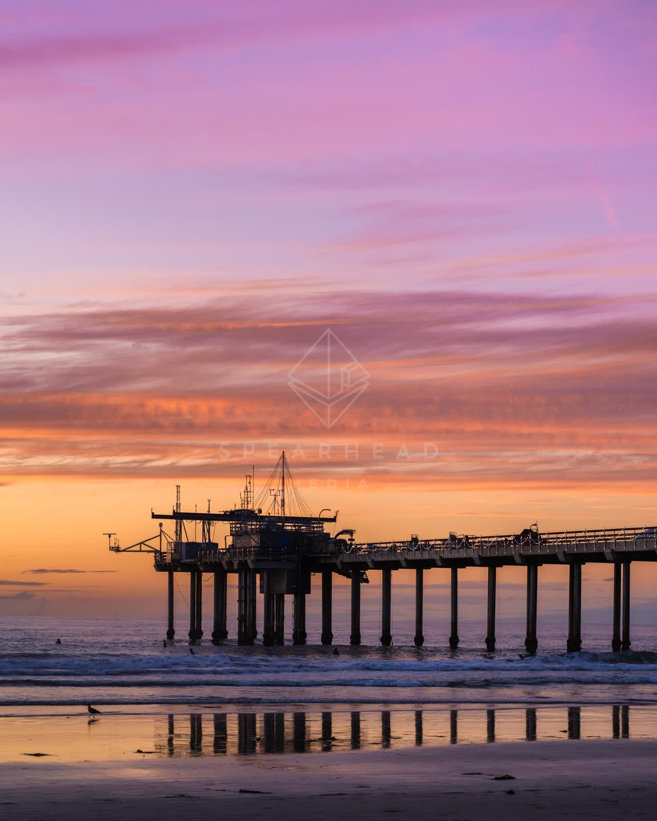 The beach, the pier and the ocean at La Jolla Shores.