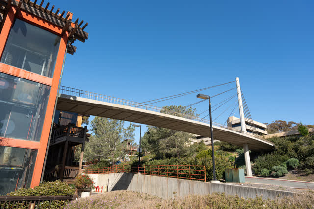 The country inland, the bridge and the buildings at La Jolla Shores.