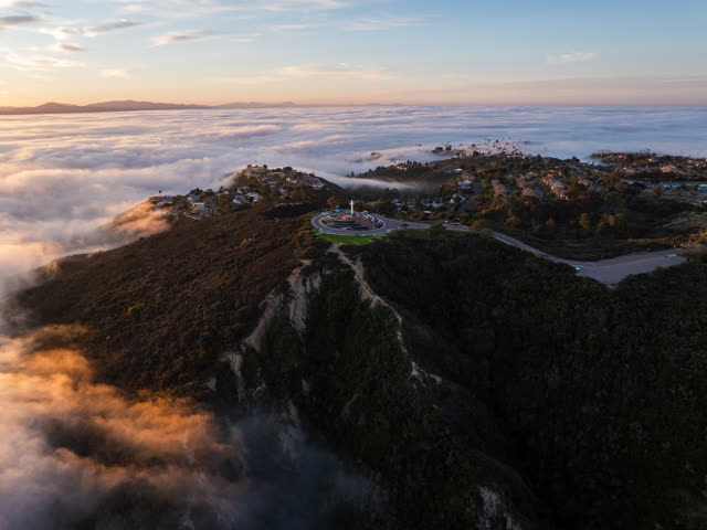 Aerial view of the cliffs, homes and open country at Mount Soledad.