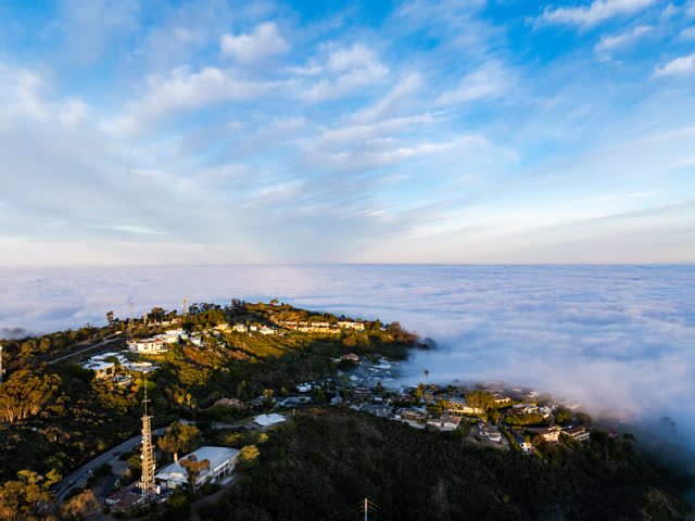 Mount Soledad and the Mt. Soledad National Veterans Memorial over the clouds and fog during sunrise in La Jolla | Drone Photo – 55
