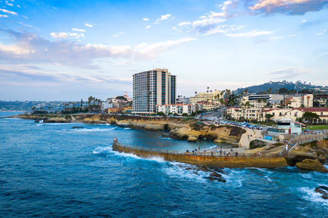Aerial shot of Children’s Pool during an amazing sunset and twilight in La Jolla | Drone Photo – 2