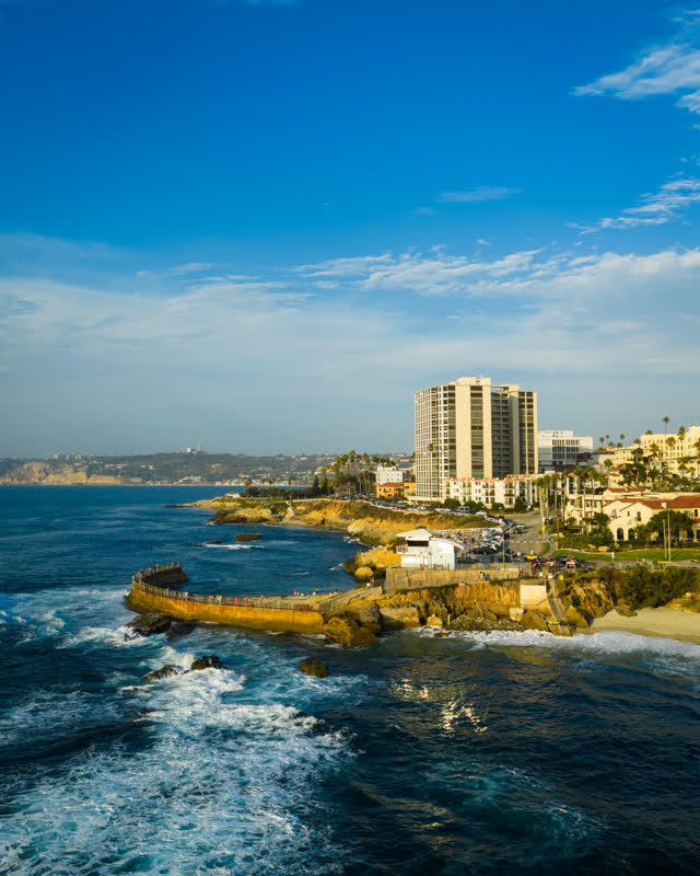Aerial shot of Children’s Pool during an amazing sunset and twilight in La Jolla | Drone Photo – 7
