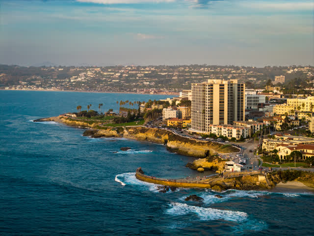 Aerial shot of Children’s Pool during an amazing sunset and twilight in La Jolla | Drone Photo – 14