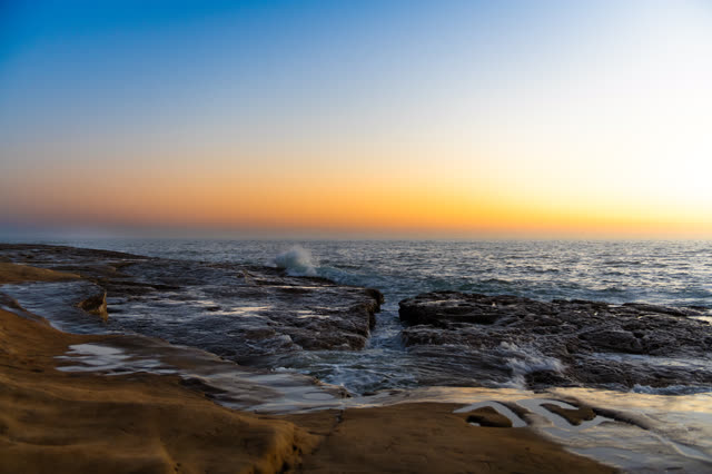 The cliffs, the surf and the ocean in Ocean Beach.