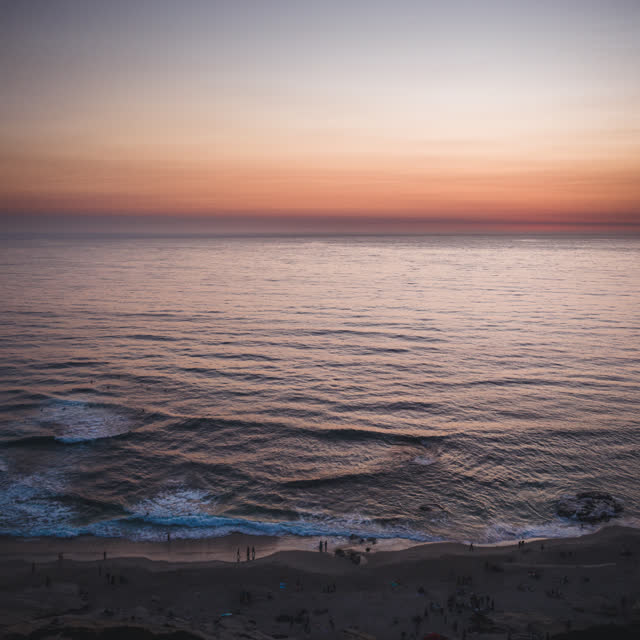 Aerial view of the beach, the surf and the ocean at Windansea.