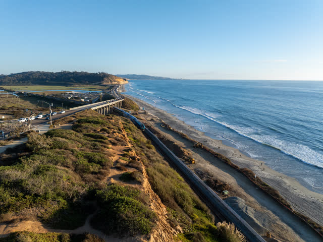 Aerial view of the cliffs, the ocean and the beach in Del Mar.
