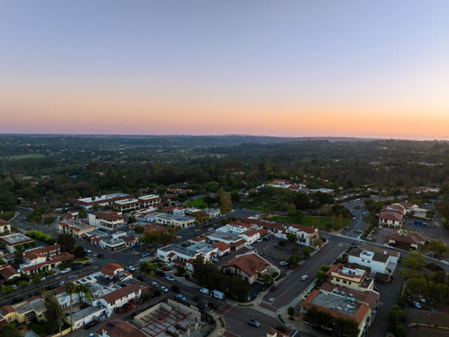 Aerial view of a residential street, homes and the buildings at Covenant.