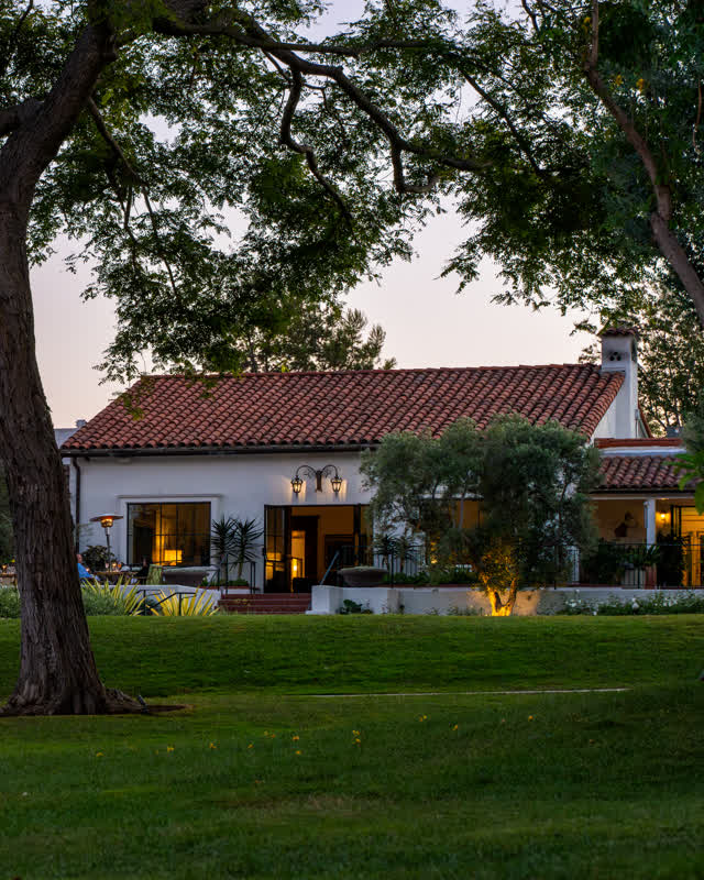 A residential street, palm trees and homes at Covenant.