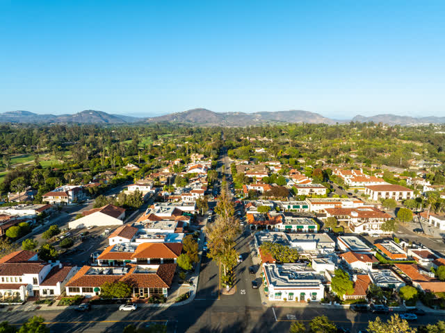 Aerial view of the country inland, homes and the buildings at Covenant.