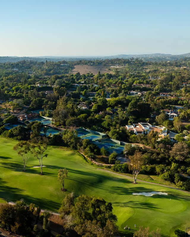 Aerial view of the country inland, palm trees and homes at Covenant.