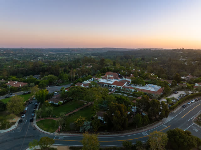 Aerial view of the country inland, palm trees and homes at Covenant.