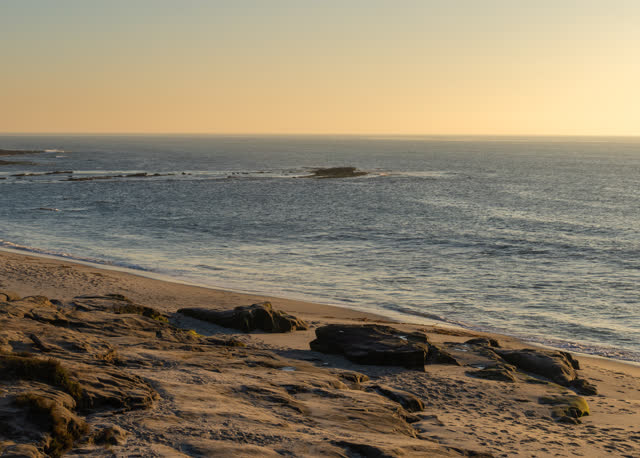 Elevated view of the cliffs, the ocean and the beach at Windansea.