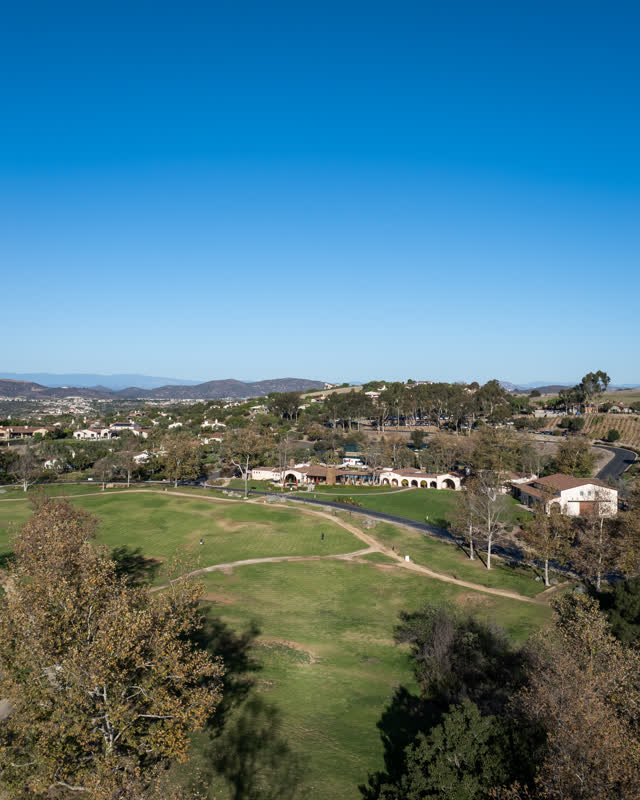 Aerial view of the country inland, homes and the buildings in Santaluz.