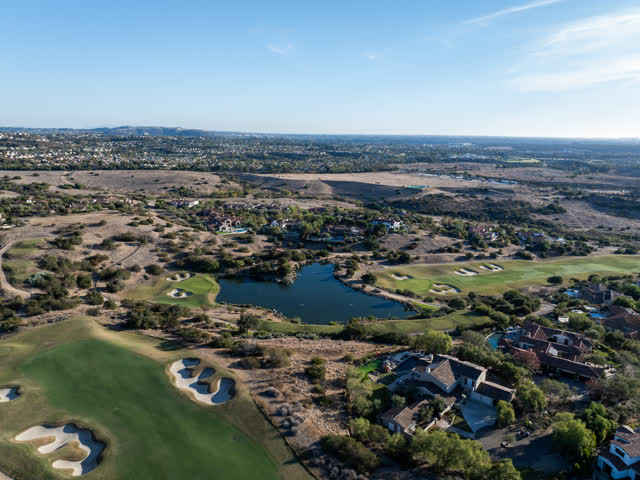 Aerial view of the country inland, homes and the buildings in Santaluz.