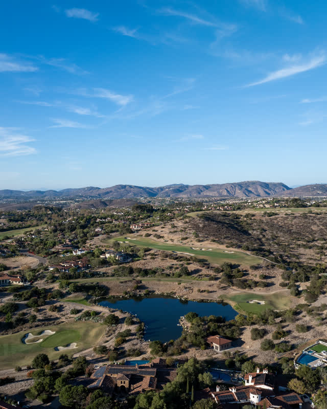 Aerial view of the country inland, homes and the buildings in Santaluz.