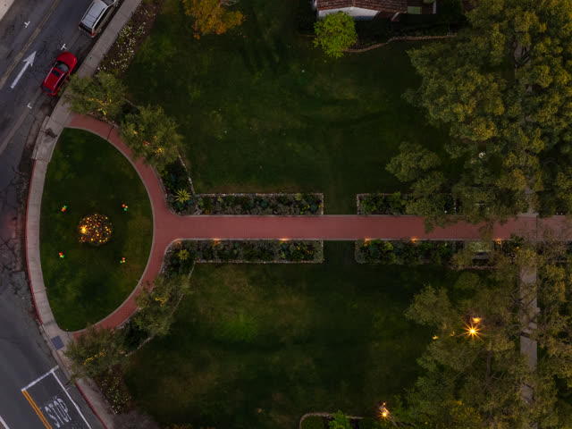 Aerial view of a park, traffic and open country at Covenant.